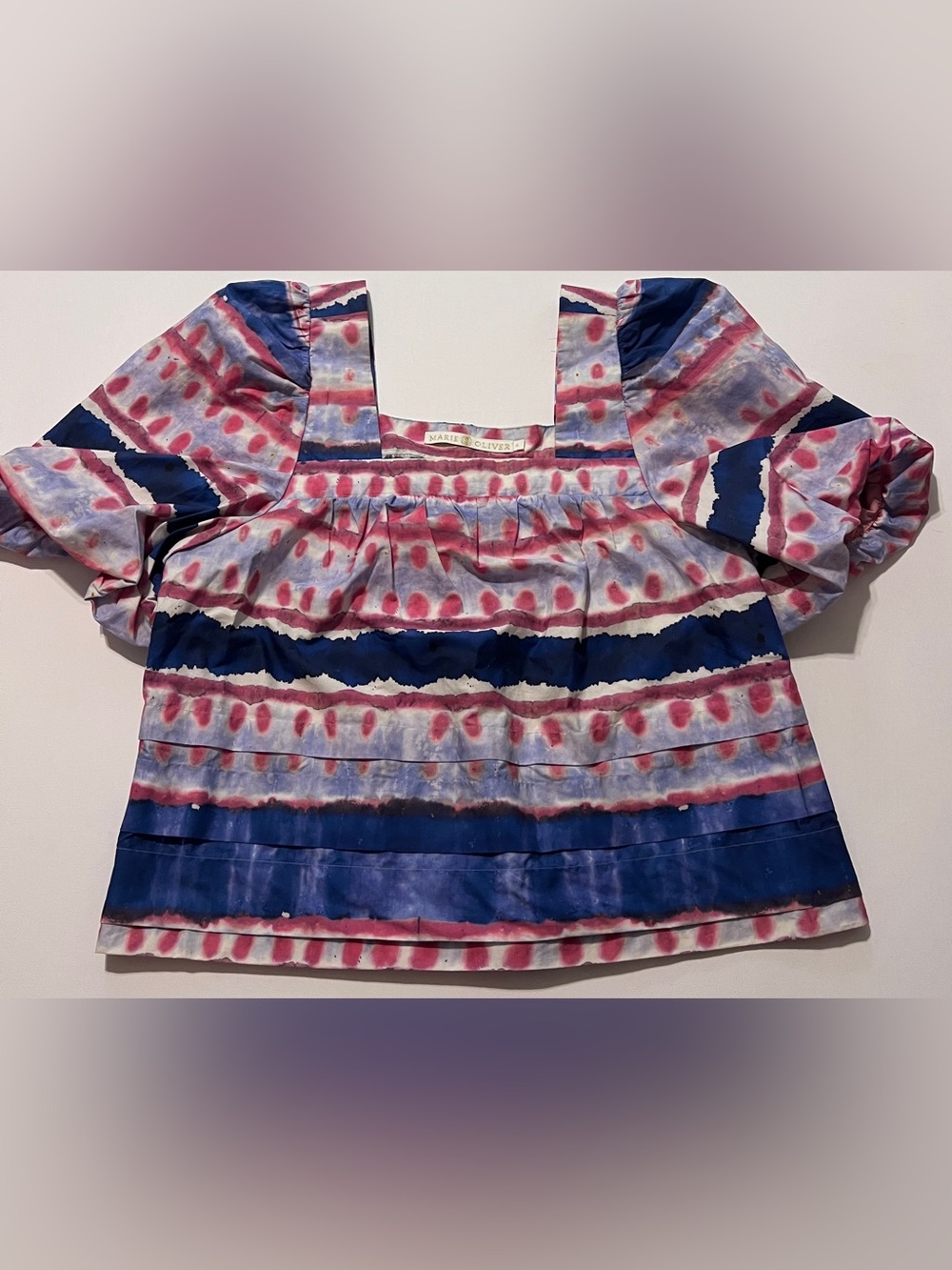 Marie Oliver Puff Sleeve Blouse hibori-inspired print M